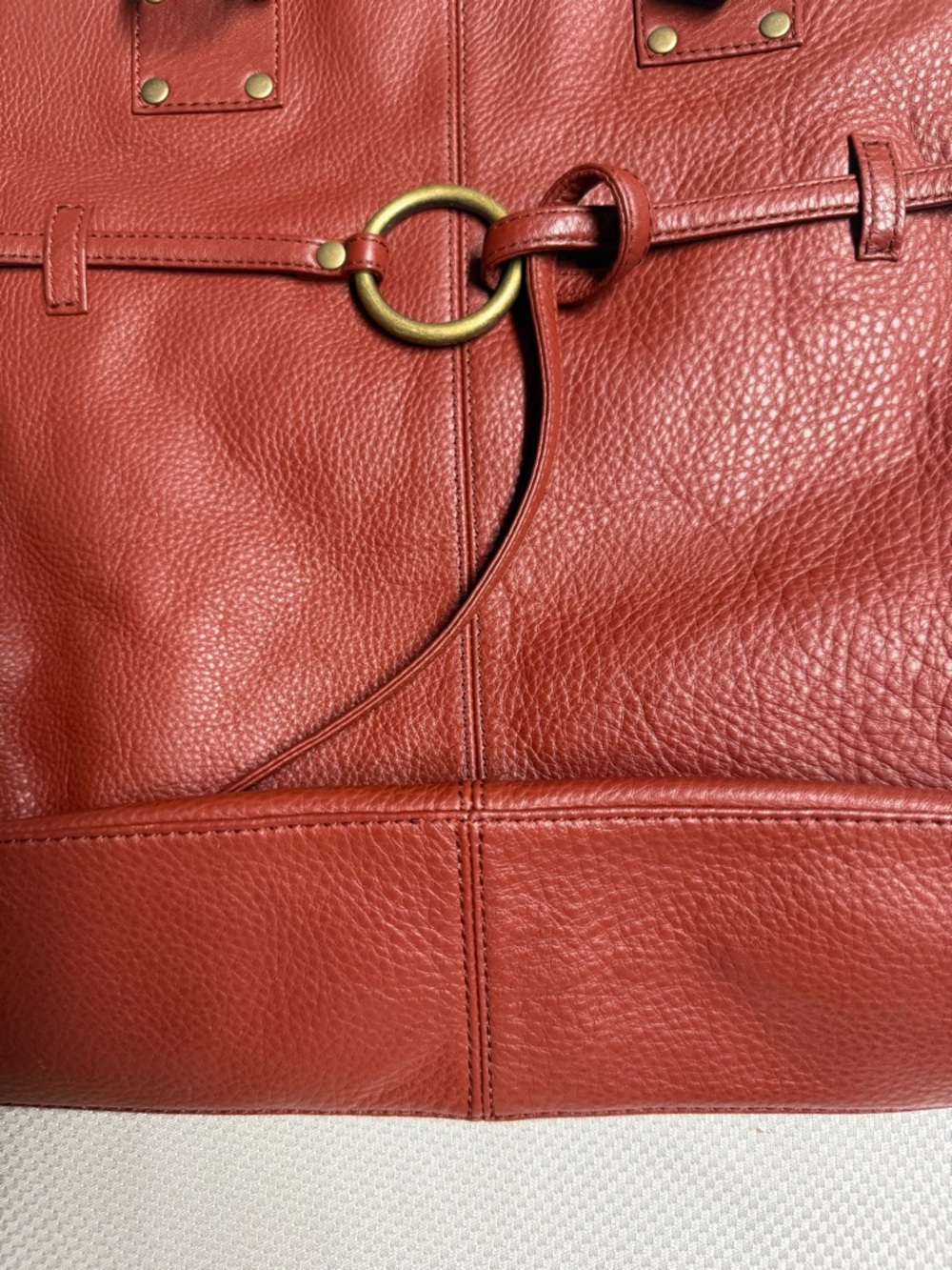 HOBO Red Leather Shoulder Bag with Brass Rings - Picture 2 of 11